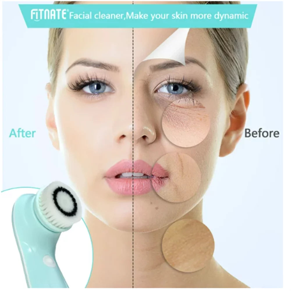 ZOUYUE Facial Cleansing Brush, Face Brushes for Cleansing and Exfoliating with 3 Rotating Head , Removing Blackhead, Fully Rechargeable (Blue)