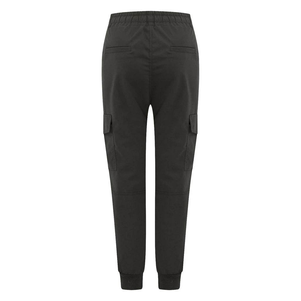Long Pants for Women Trendy Women plus Size Drawstring Casual Solid Elastic Waist Pocket Loose Pants Gray L JE