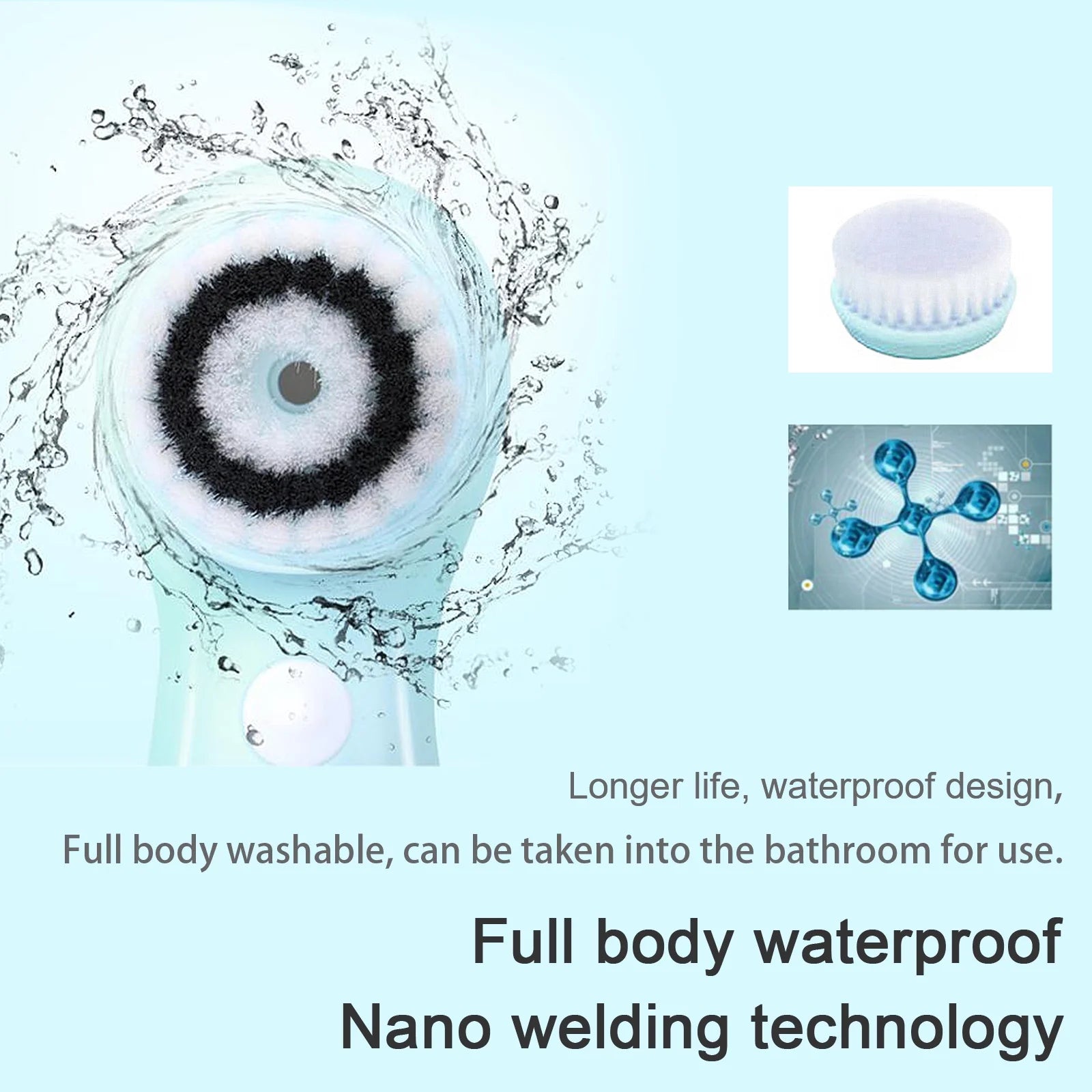 ZOUYUE Facial Cleansing Brush, Face Brushes for Cleansing and Exfoliating with 3 Rotating Head , Removing Blackhead, Fully Rechargeable (Blue)