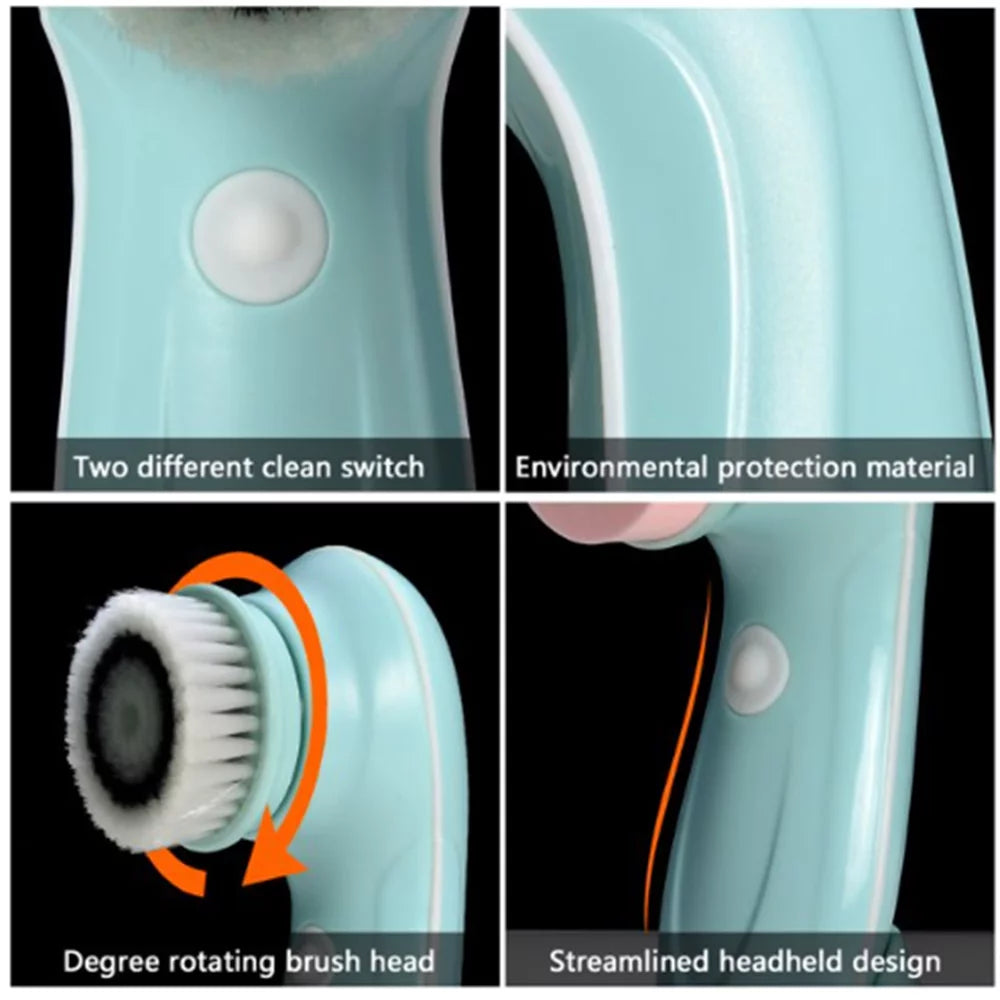 ZOUYUE Facial Cleansing Brush, Face Brushes for Cleansing and Exfoliating with 3 Rotating Head , Removing Blackhead, Fully Rechargeable (Blue)