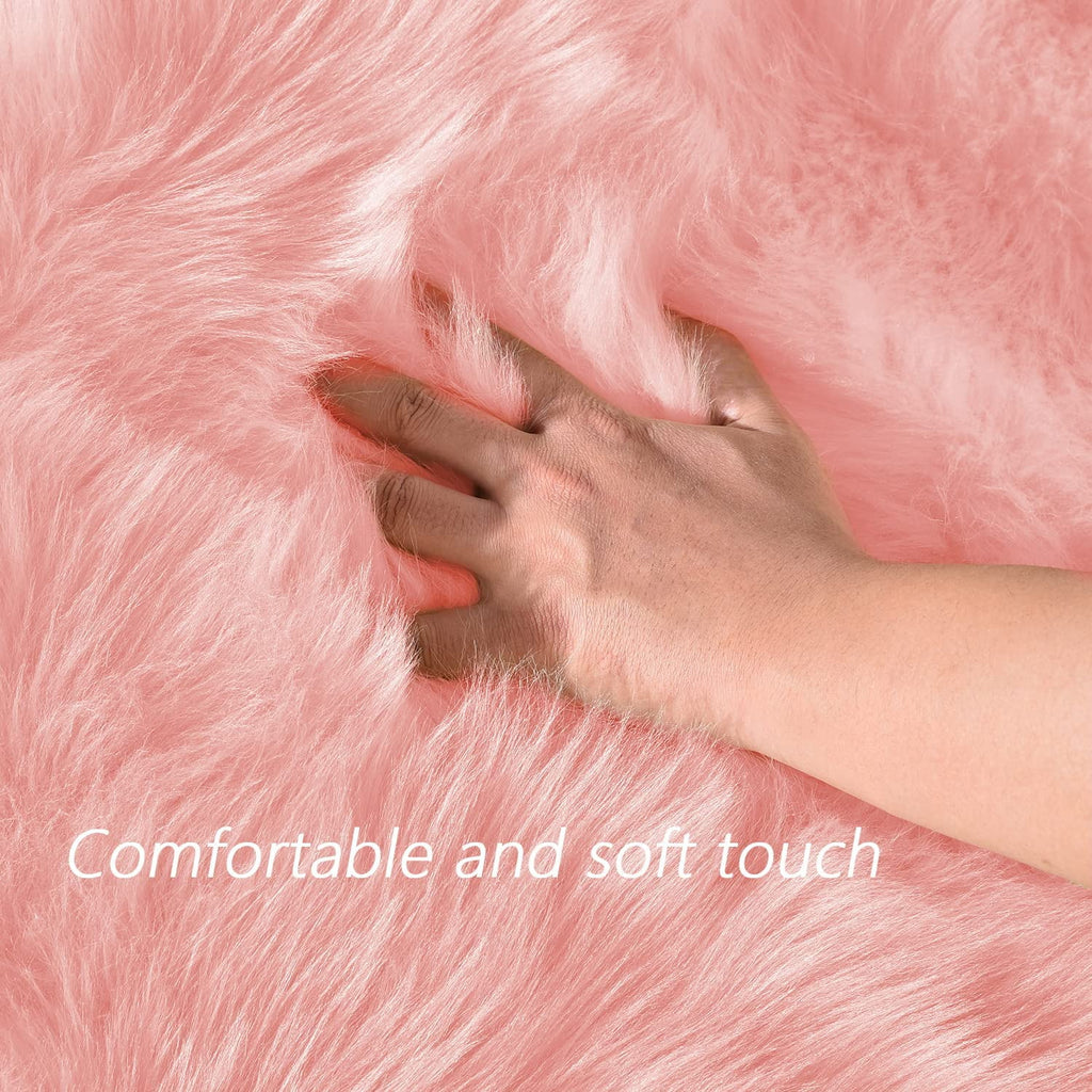 Fur Rug 3X5, Faux Fur Sheepskin Rug for Living Room, Fuzzy Rugs for Teen Girls Bedroom, Nursery, Luxury Room Decor, Pink Fur Rug, Rectangle