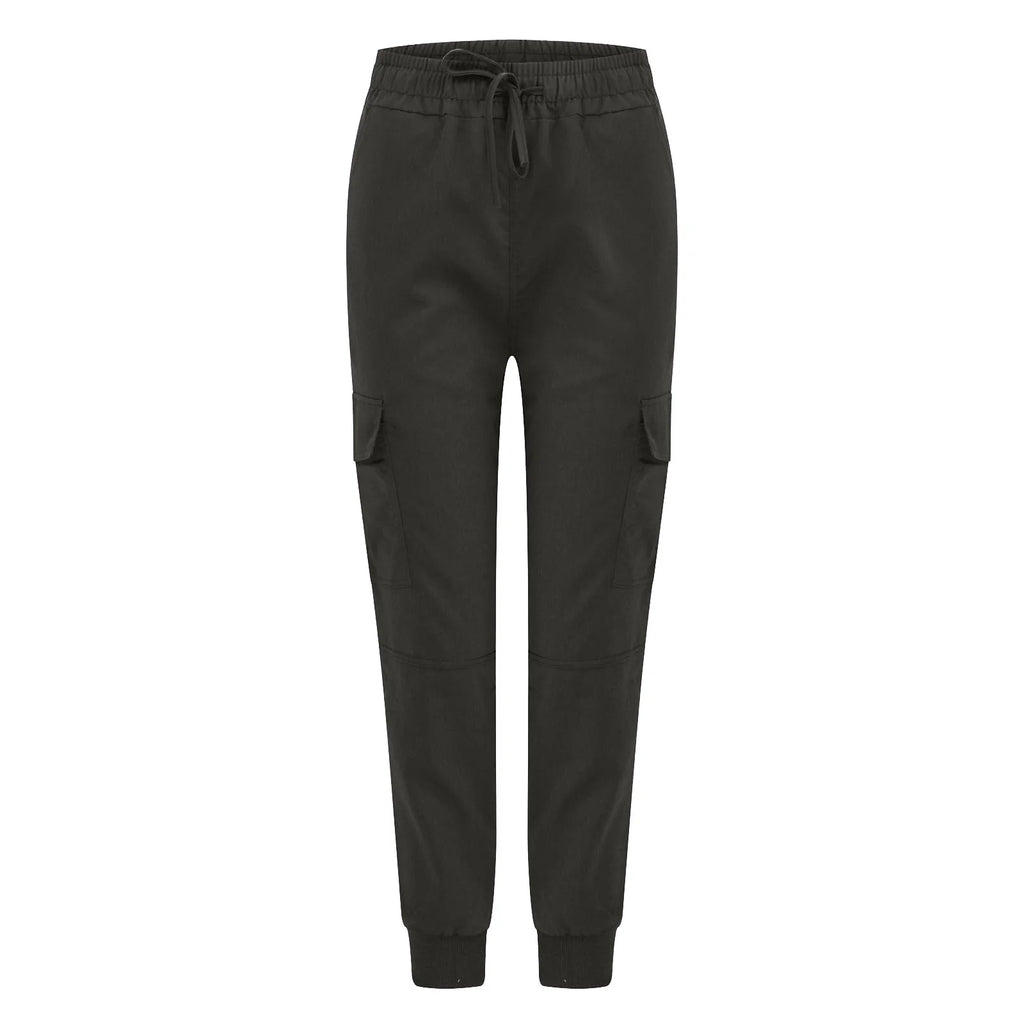 Long Pants for Women Trendy Women plus Size Drawstring Casual Solid Elastic Waist Pocket Loose Pants Gray L JE