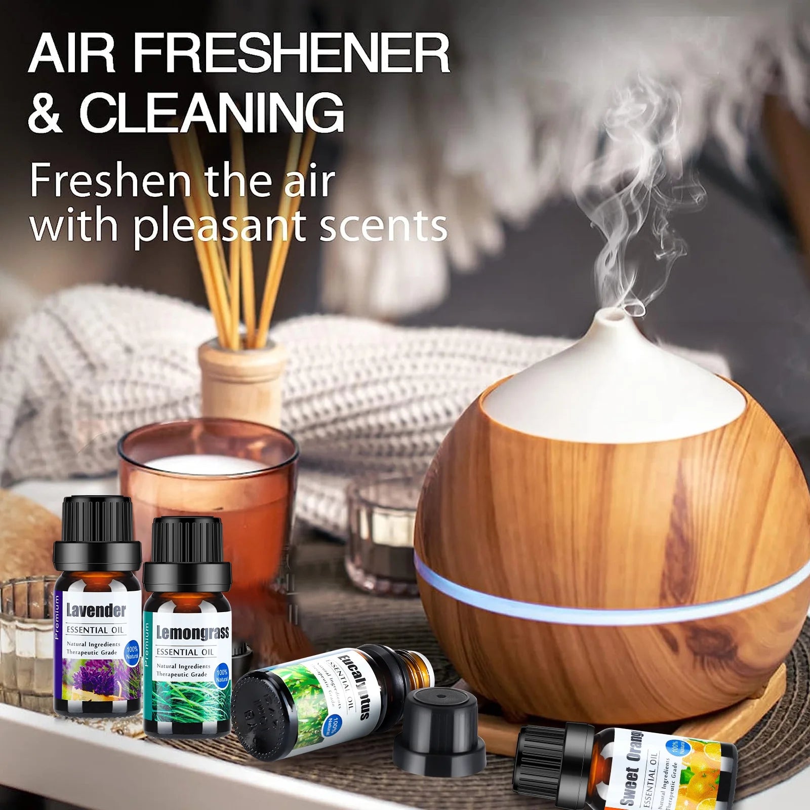 Essential Oils Set for Diffusers - Home Aromatherapy Oils Gift Set, 100% Natural Diffusers Oil Scents for Home, 6X10Ml (Lavender, Eucalyptus, Lemon Grass, Sweet Orange, Peppermint, Tea Tree)