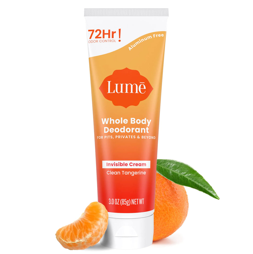 Lume Whole Body Deodorant - Invisible Cream Tube - 72 Hour Odor Control - Aluminum Free Baking Soda Free Skin Safe - 3.0 ounce (Clean Tangerine)