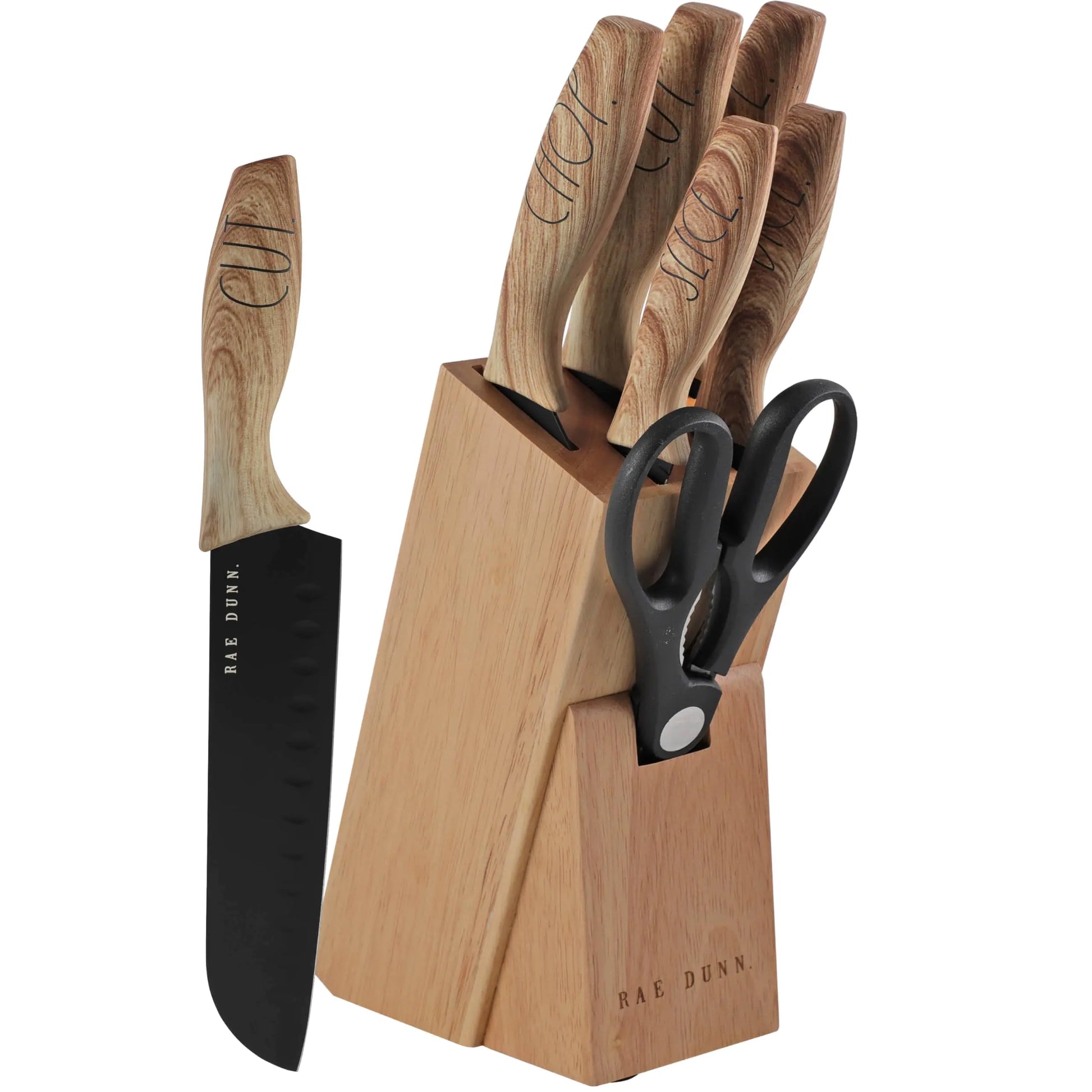 Rae Dunn Everyday Collection Set of 5 Stainless Steel Knives with Sheaths- Chef Paring Bread Santoku Knives- (White)