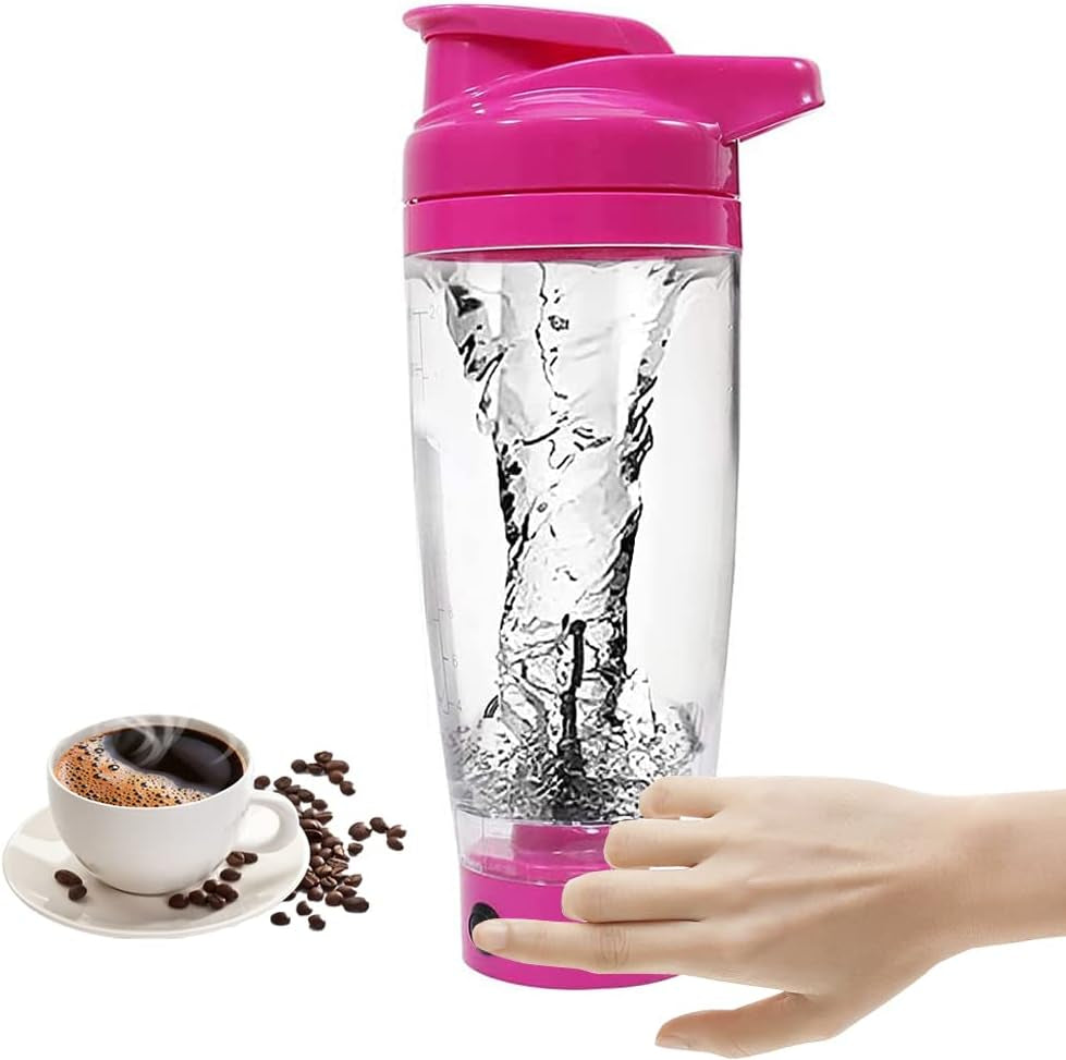 Self Mixing Mug Electric Protein Shaker Bottle, Protein Shaker Cup, 25 Oz High-Torque Battery-Powered Blender Shake Bottle,Portable,Self-Stirring Mug for Various Powder (Pink)