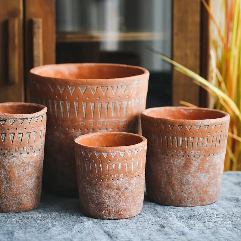 Vintage Red Clay Pot with African Element Design