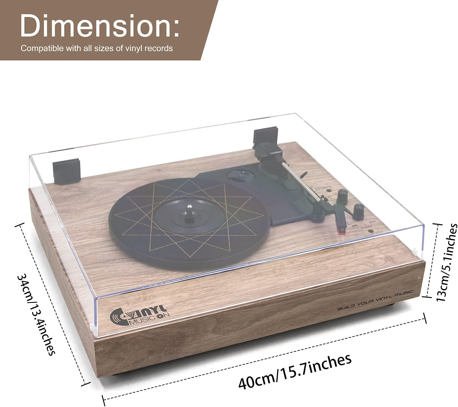 Vintage Turntable, Bluetooth Record Player, Built-In Dual Stereo Speakers, 3-Speed Belt-Drive Turntable, Record Player with Wireless Playback & Auto-Stop,Light Brown Wood