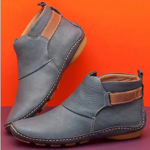 Retro Women's Ankle Boots with Velcro - Large Sizes