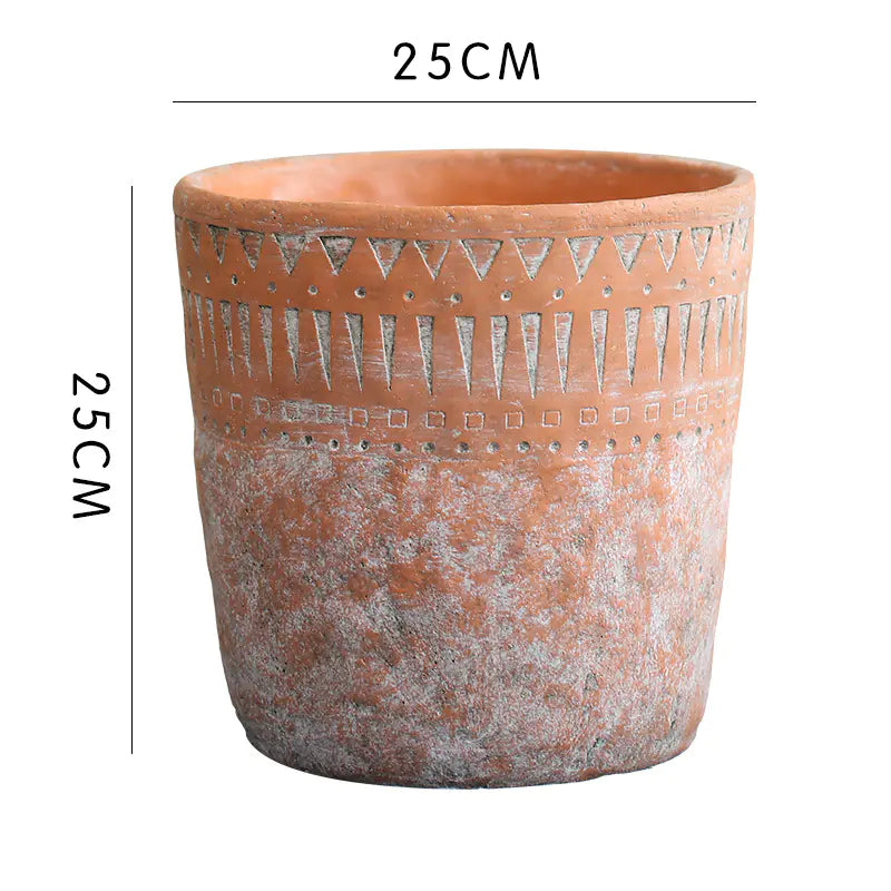 Vintage Red Clay Pot with African Element Design