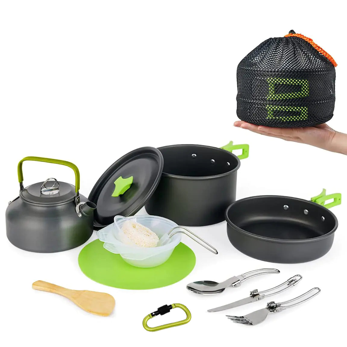 Outdoor Camping Cookware Set with Teapot and Kettle