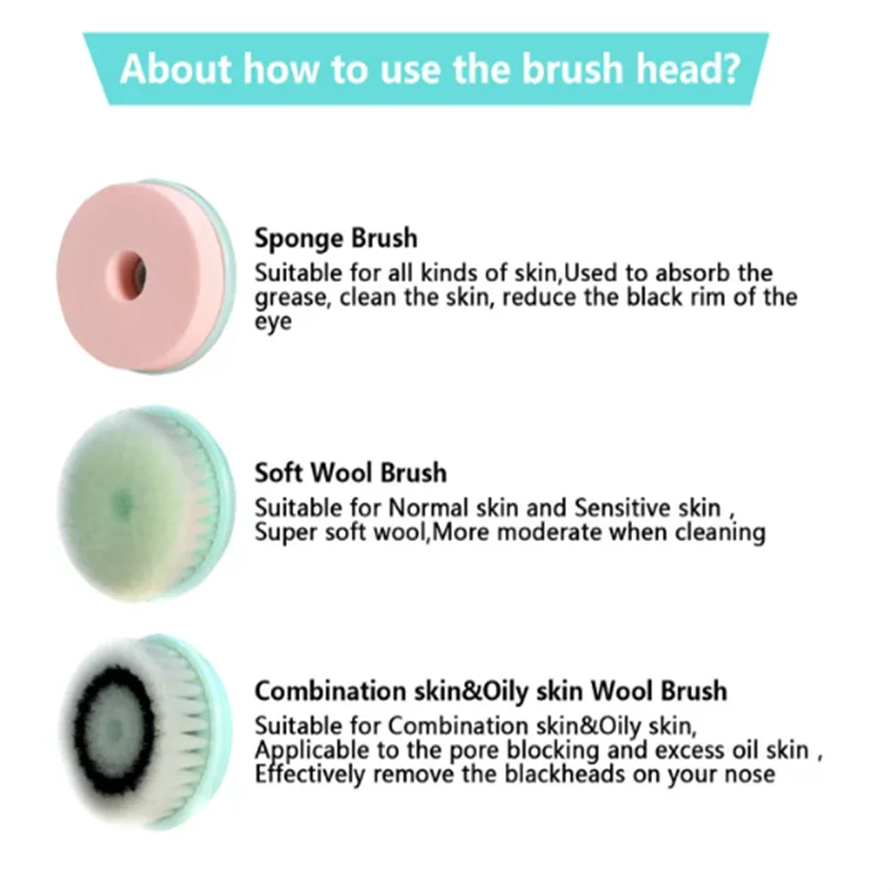 ZOUYUE Facial Cleansing Brush, Face Brushes for Cleansing and Exfoliating with 3 Rotating Head , Removing Blackhead, Fully Rechargeable (Blue)