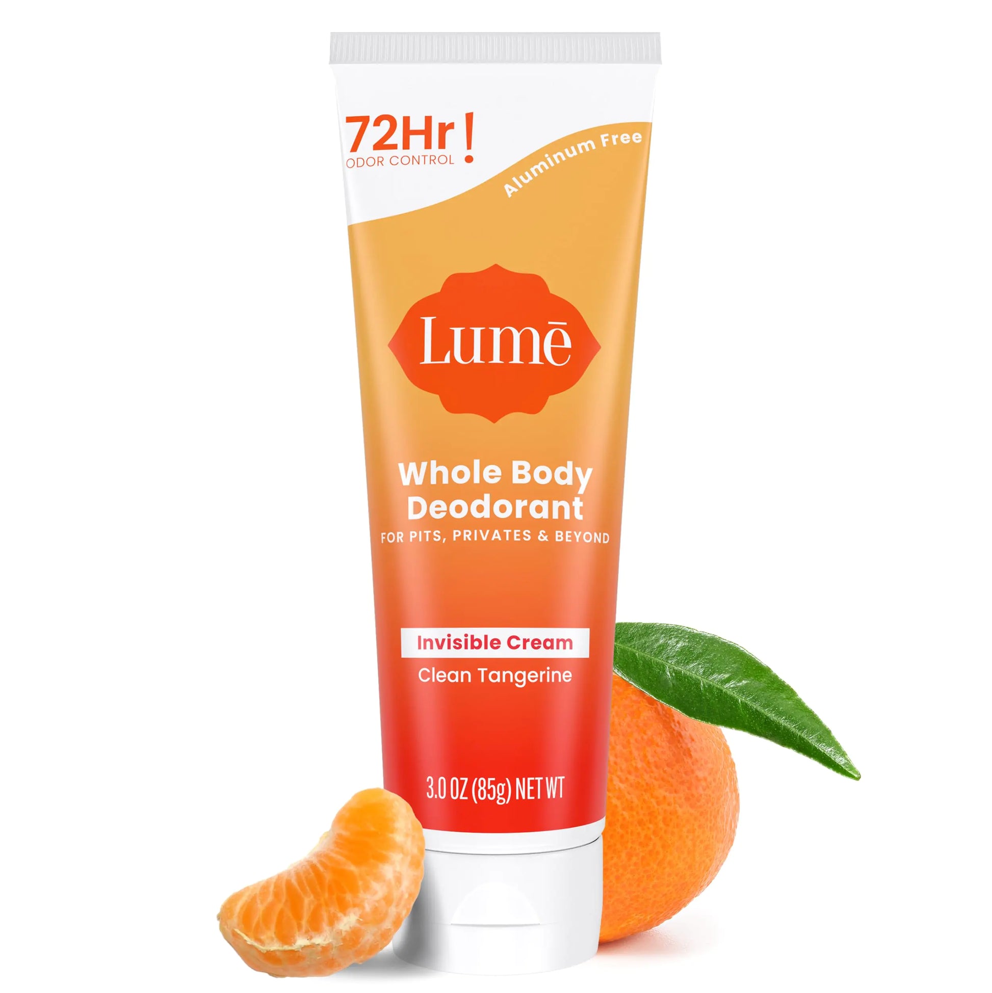 Lume Whole Body Deodorant - Invisible Cream Tube - 72 Hour Odor Control - Aluminum Free Baking Soda Free Skin Safe - 3.0 ounce (Clean Tangerine)