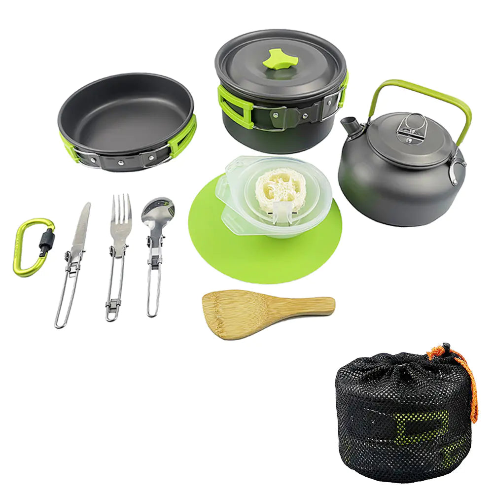 Outdoor Camping Cookware Set with Teapot and Kettle