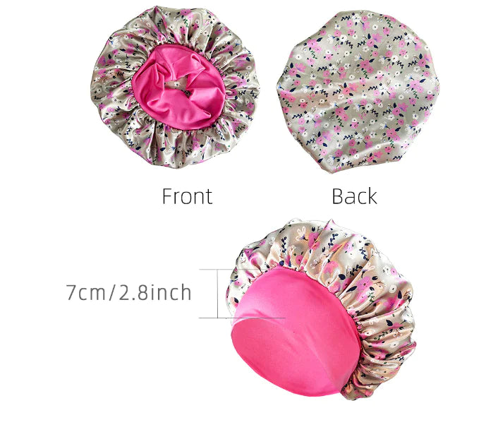 Wide-Brimmed Satin Printed Shower Cap for Beauty