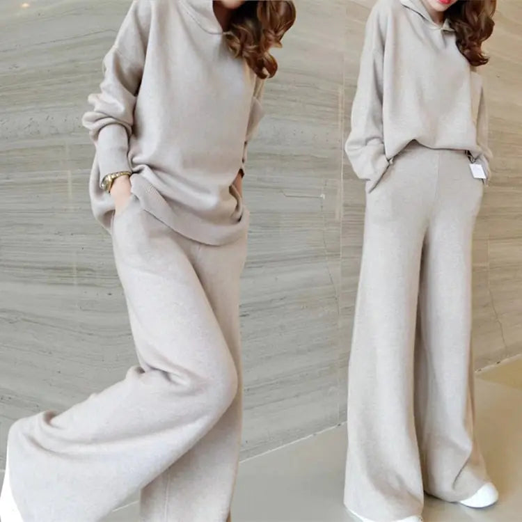 Women's Autumn Winter Loose Wide Leg Pants Set
