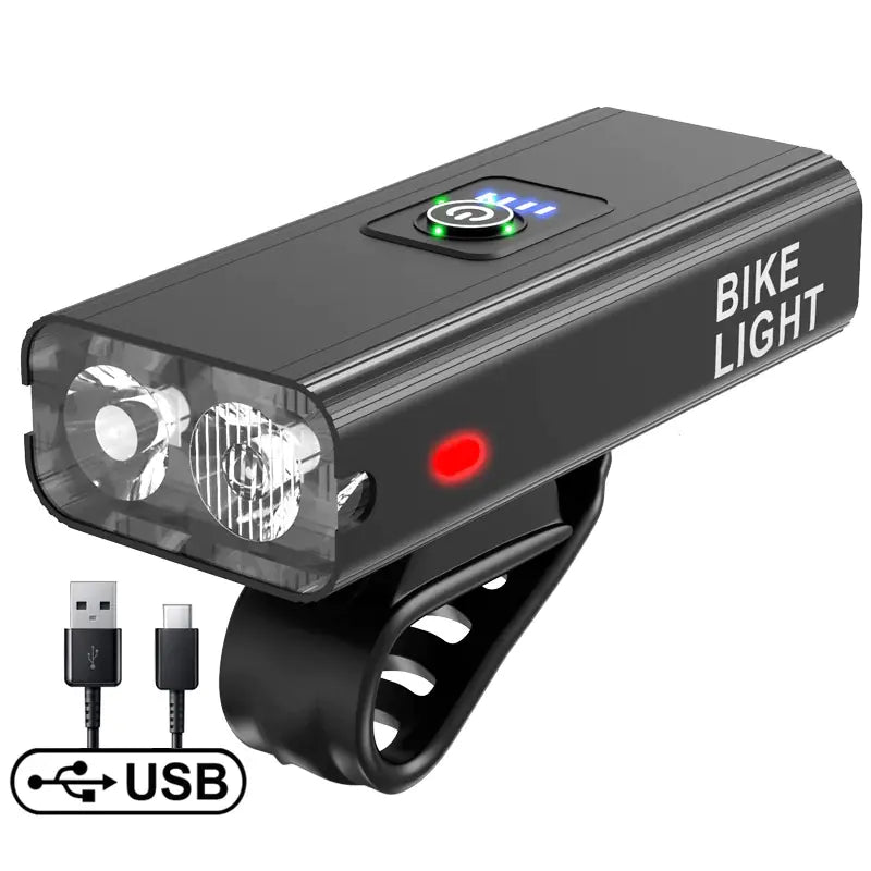 USB Rechargeable Aluminum Bicycle Front Light with Display