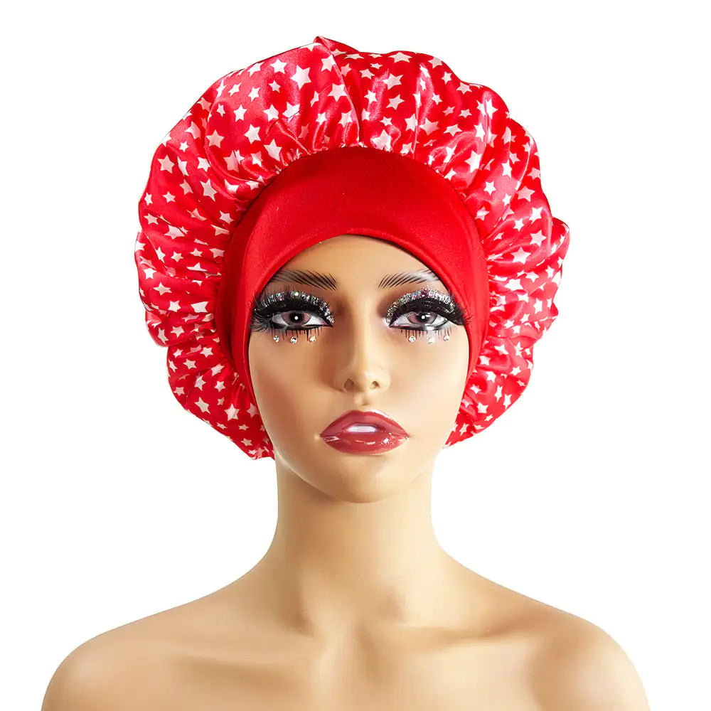 Wide-Brimmed Satin Printed Shower Cap for Beauty
