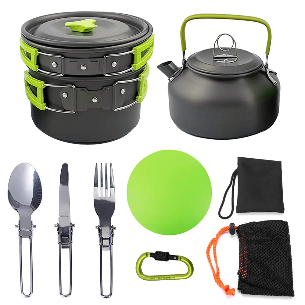 Outdoor Camping Cookware Set with Teapot and Kettle