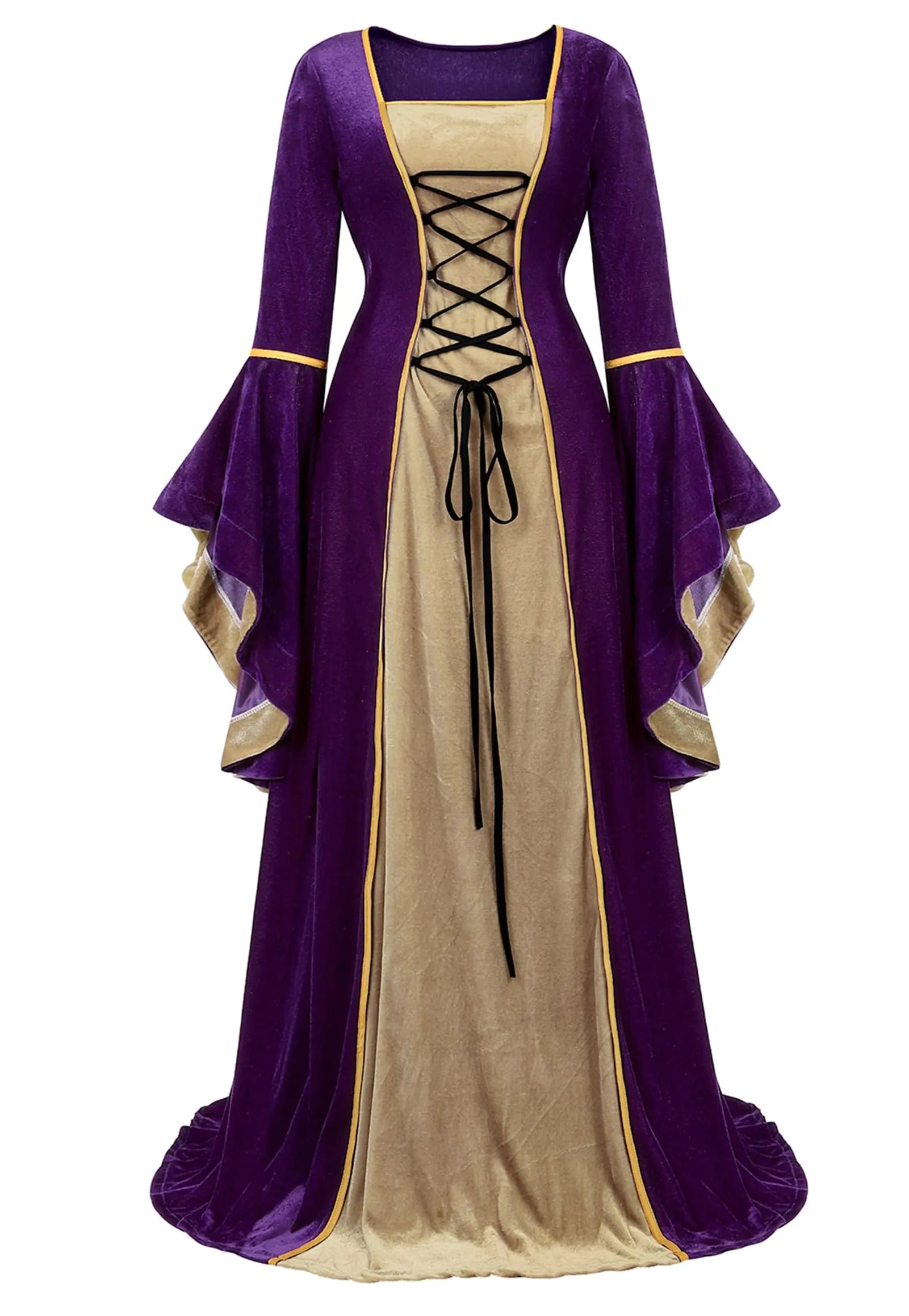 Renaissance Dress Medieval Costume Women Halloween Costumes Midevil Faire Gothic Gown Purple-L
