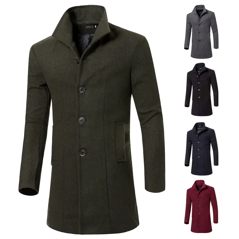 Fashionable Mid-Length Overcoat for Men in Wool Blend