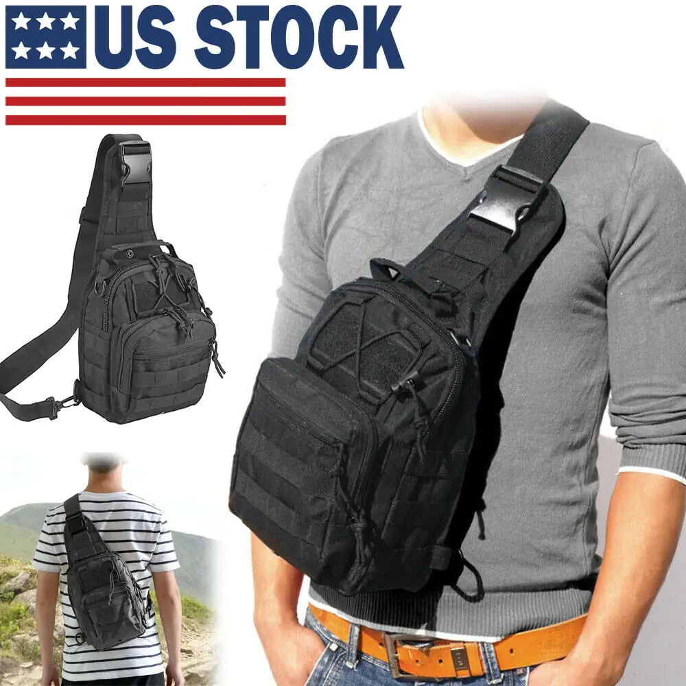 Men's Tactical Sling Backpack Molle Day Pack - Black