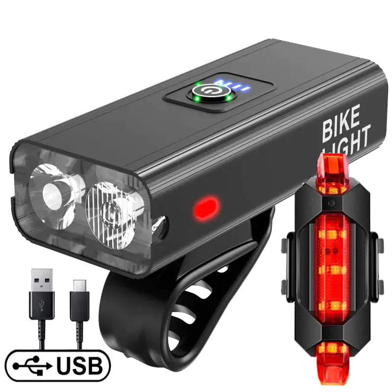 USB Rechargeable Aluminum Bicycle Front Light with Display