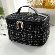 Plaid Print Large Capacity Makeup Bag with Handle