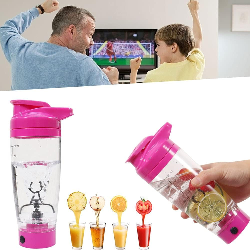 Self Mixing Mug Electric Protein Shaker Bottle, Protein Shaker Cup, 25 Oz High-Torque Battery-Powered Blender Shake Bottle,Portable,Self-Stirring Mug for Various Powder (Pink)