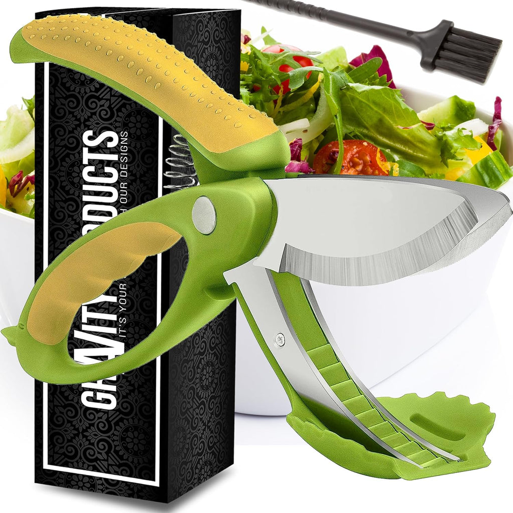 Salad Scissors - 2-In-1 Food Chopper and Kitchen Shears for Easy Salad Making, Vegetables, Meat & More - Ergonomic Handle, Stainless Steel Blades
