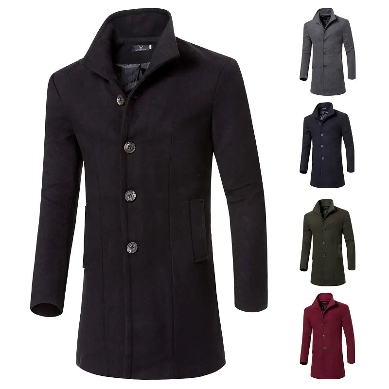 Fashionable Mid-Length Overcoat for Men in Wool Blend