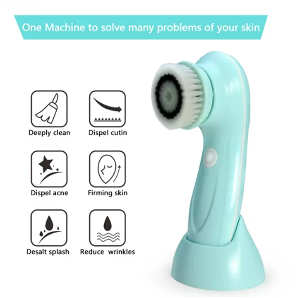 ZOUYUE Facial Cleansing Brush, Face Brushes for Cleansing and Exfoliating with 3 Rotating Head , Removing Blackhead, Fully Rechargeable (Blue)