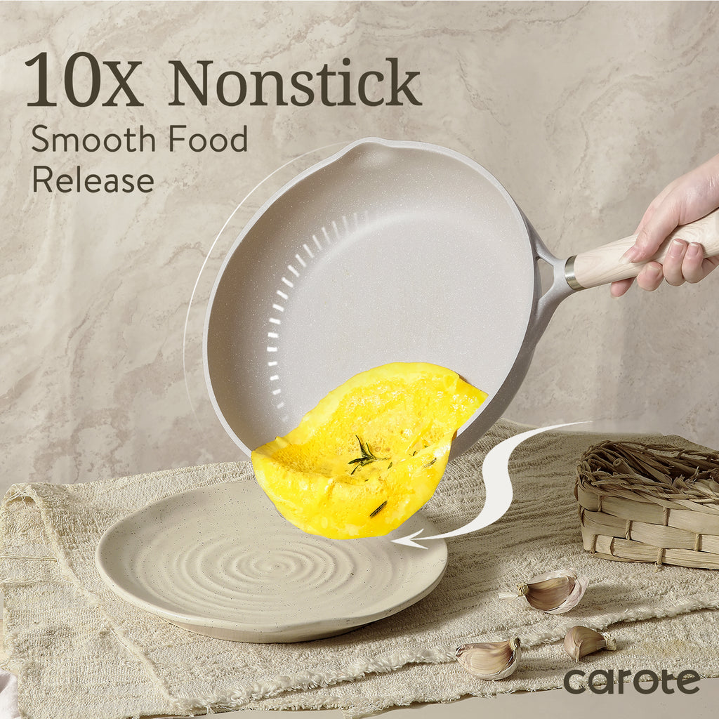 Nonstick Pots and Pans Set, 8 Pcs Induction Kitchen Cookware Sets (Beige Granite)