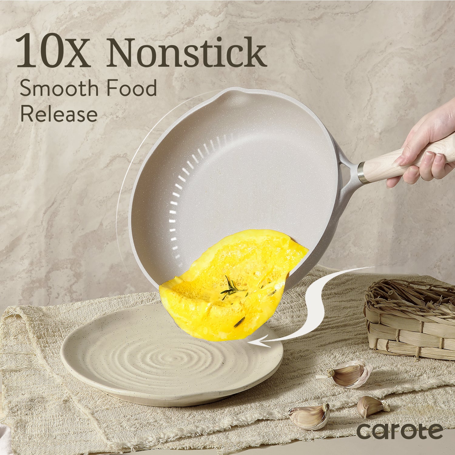 Nonstick Pots and Pans Set, 8 Pcs Induction Kitchen Cookware Sets (Beige Granite)