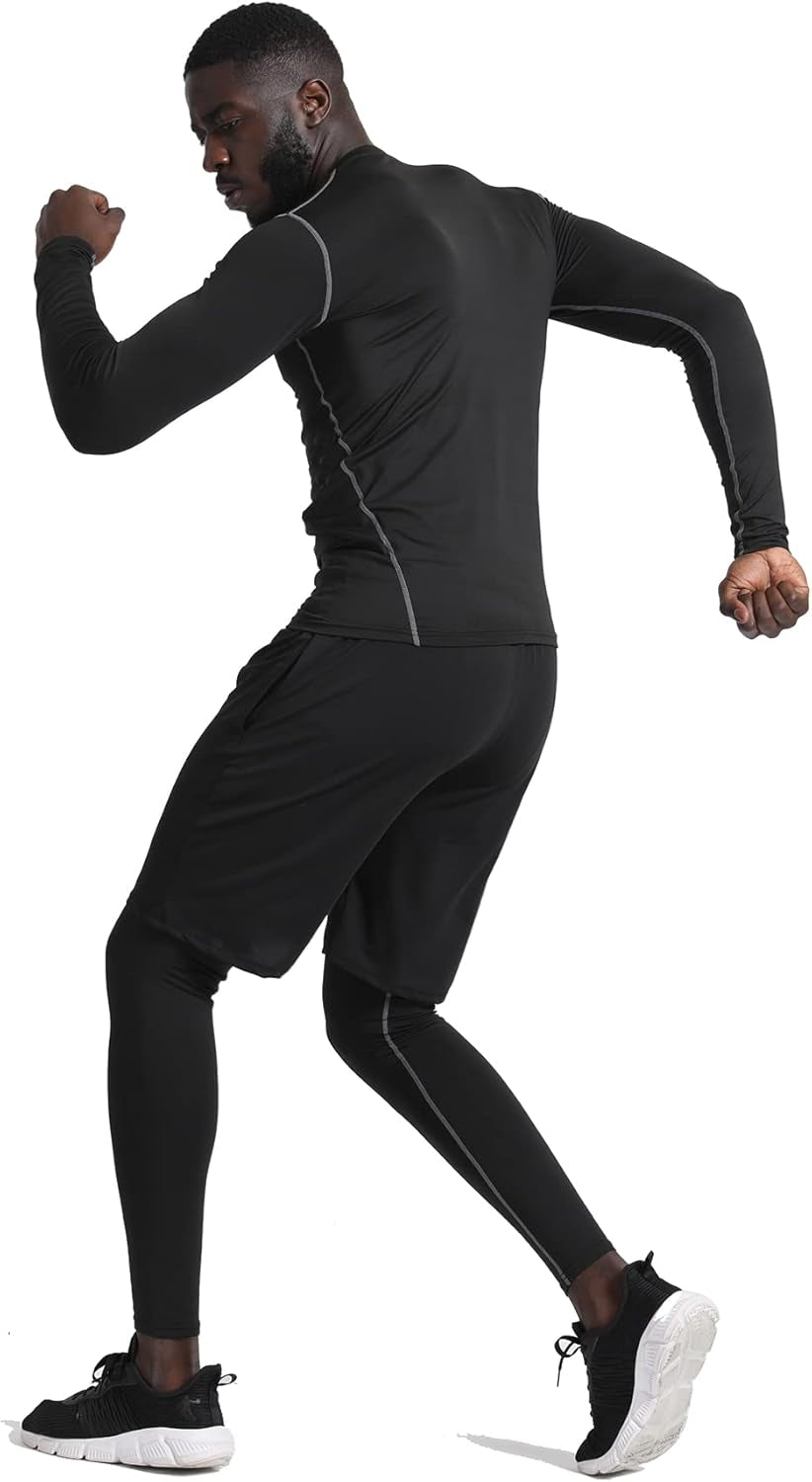 5Pcs Men'S Compression Pants Shirt Top Long Sleeve Jacket Athletic Sets Gym Clothing Mens Workout