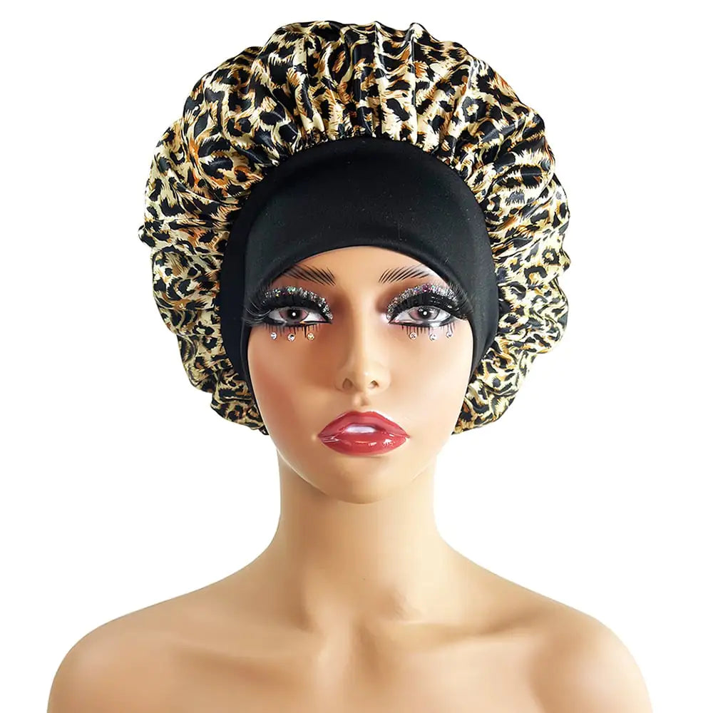 Wide-Brimmed Satin Printed Shower Cap for Beauty