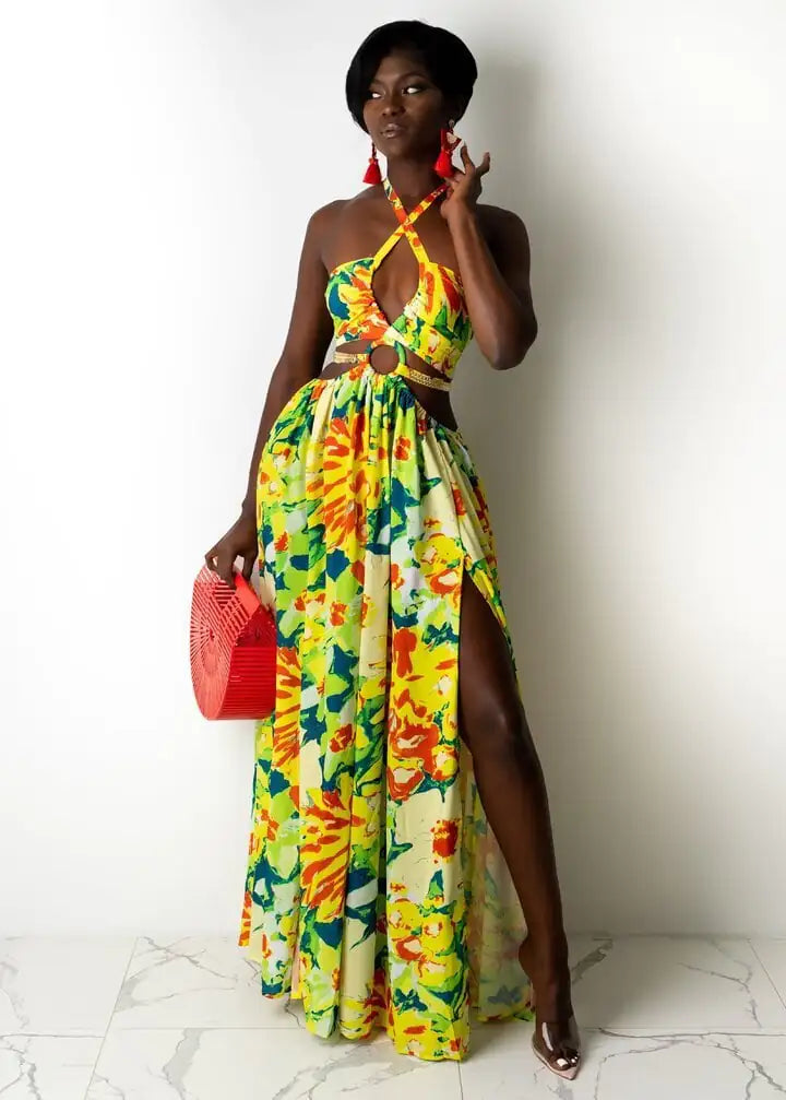 Sleeveless Print Halter Dress for Women