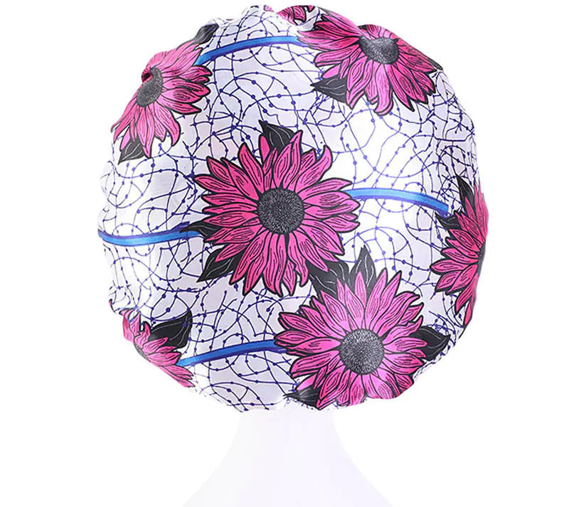 Printed Satin Stretch Nightcap with Wide Brim
