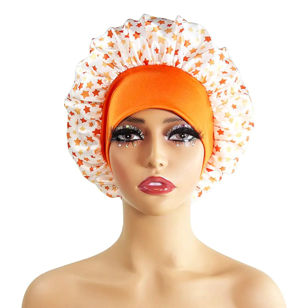 Wide-Brimmed Satin Printed Shower Cap for Beauty