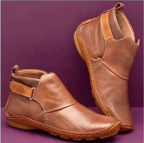 Retro Women's Ankle Boots with Velcro - Large Sizes