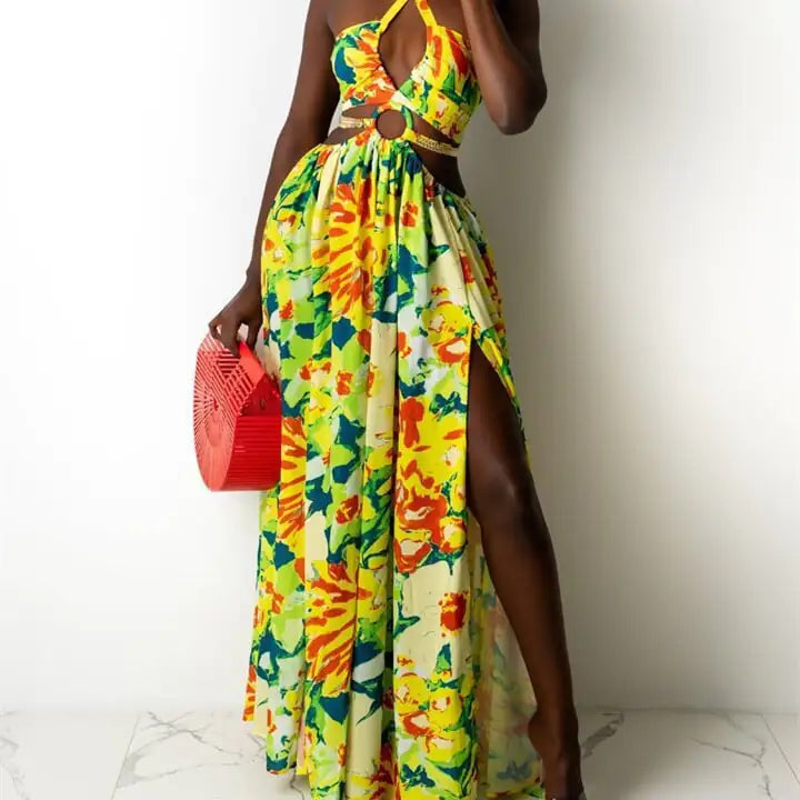 Sleeveless Print Halter Dress for Women