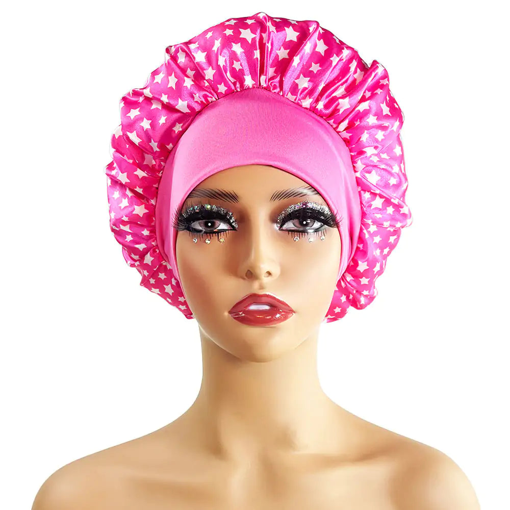 Wide-Brimmed Satin Printed Shower Cap for Beauty