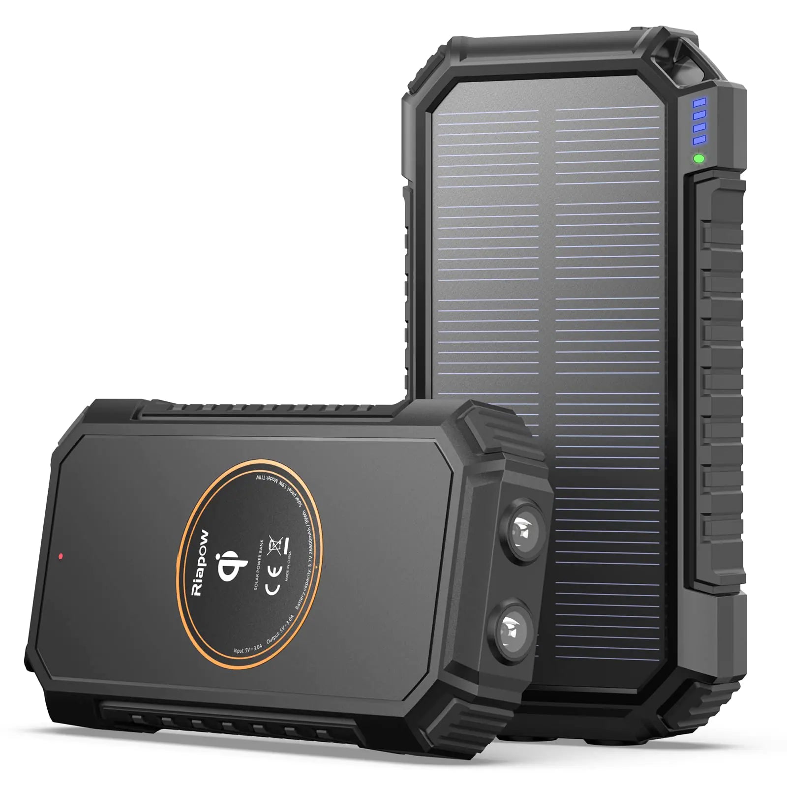 Riapow Solar Charger Power Bank 26800mAh, Wireless Portable Charger with USB C Input/Output Fast Charge 3.0A with 4 Output Cell Phones, External Battery Pack with Dual Flashlight for Camping