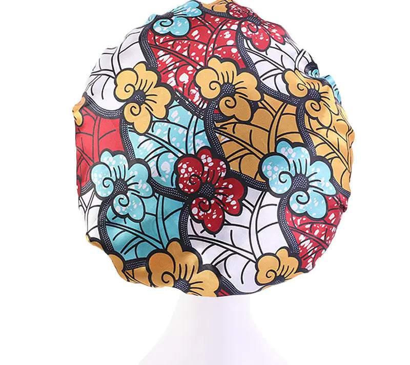 Printed Satin Stretch Nightcap with Wide Brim