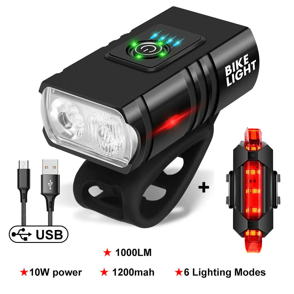 USB Rechargeable Aluminum Bicycle Front Light with Display