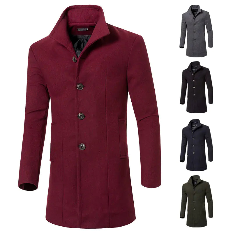 Fashionable Mid-Length Overcoat for Men in Wool Blend