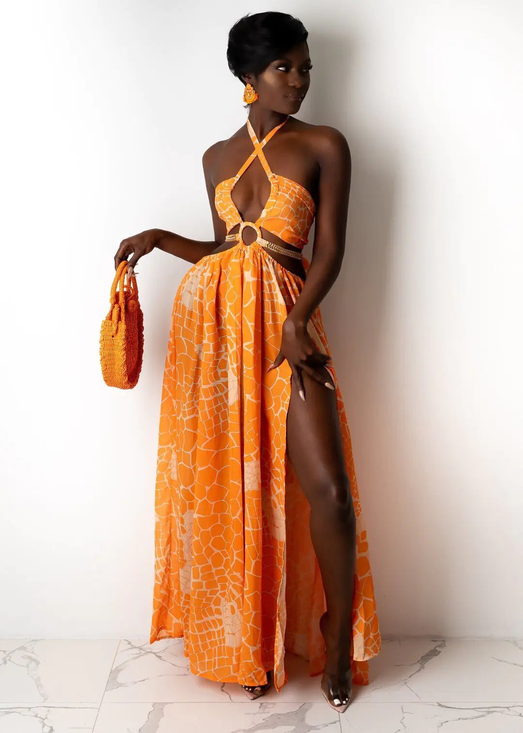 Sleeveless Print Halter Dress for Women