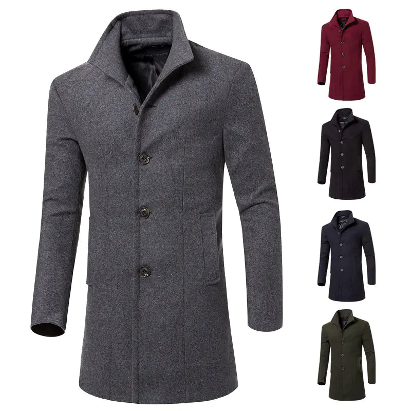Fashionable Mid-Length Overcoat for Men in Wool Blend
