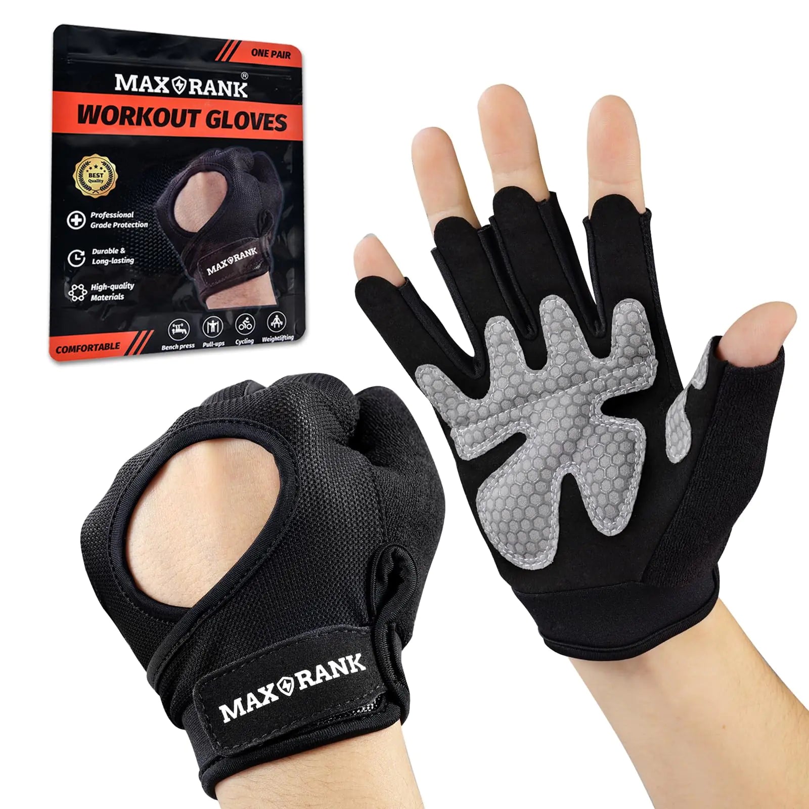 MAXRANK Workout Gloves for Men and Women Exercise Gloves for Weight Lifting Cycling Gym Training Breathable and Snug fit (Large)