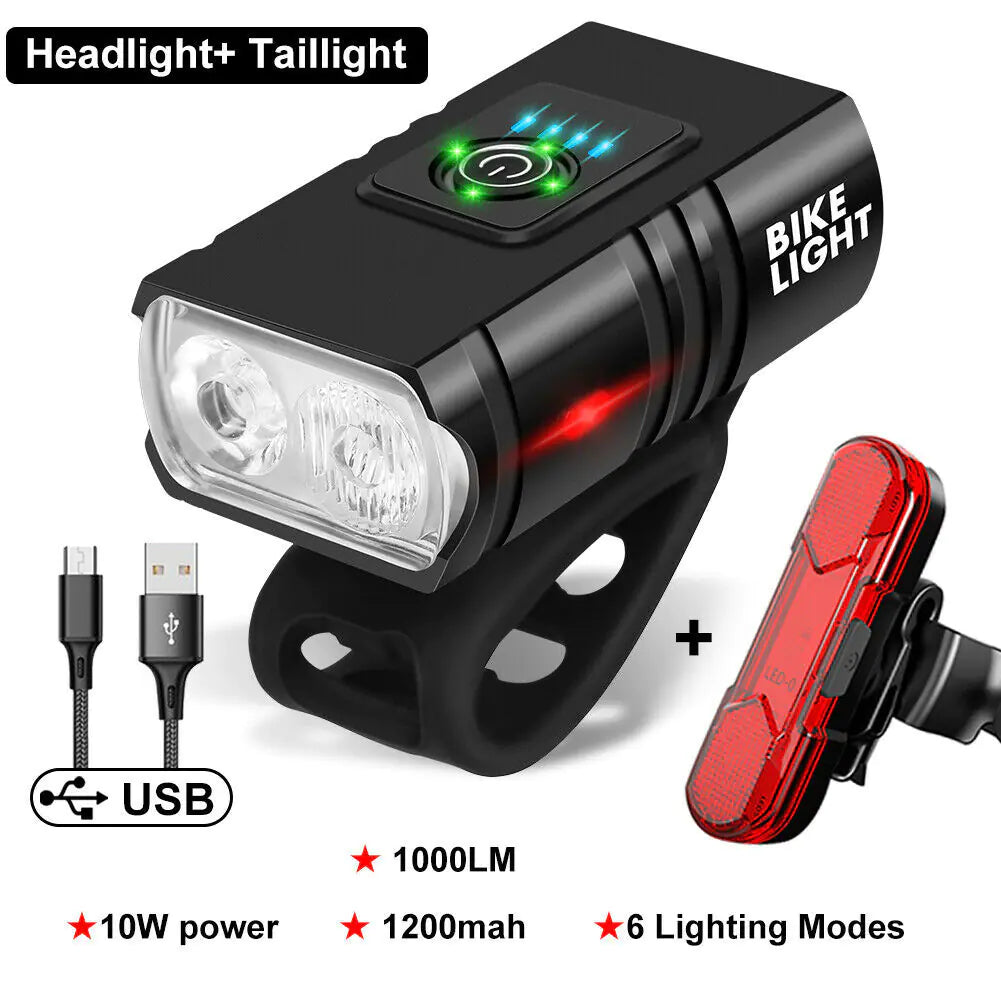 USB Rechargeable Aluminum Bicycle Front Light with Display